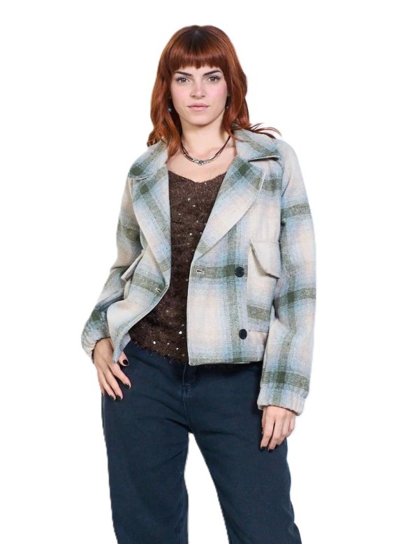 Veste courte à carreaux femme avec remise déstockage | DestockEnLive