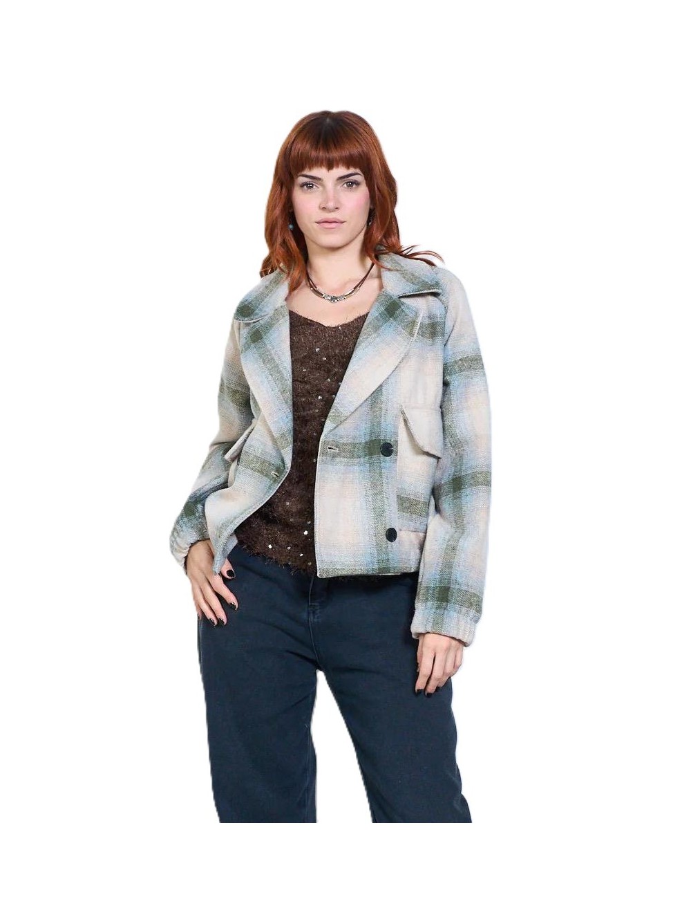 Veste courte à carreaux femme avec remise déstockage | DestockEnLive