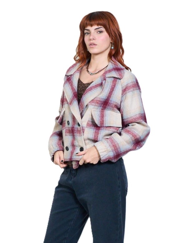 Veste courte à carreaux femme avec remise déstockage | DestockEnLive