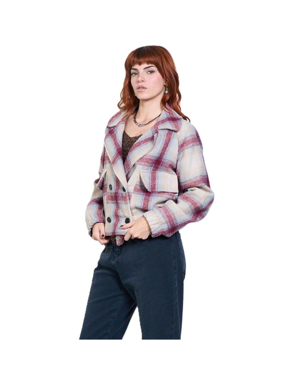 Veste courte à carreaux femme avec remise déstockage | DestockEnLive