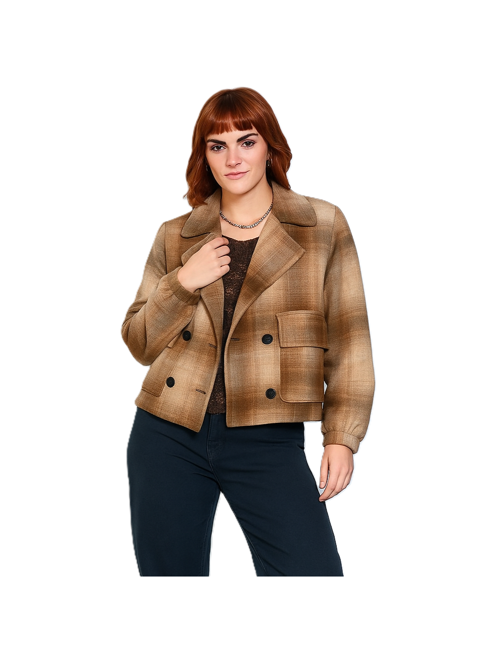 Veste courte à carreaux femme avec remise déstockage | DestockEnLive