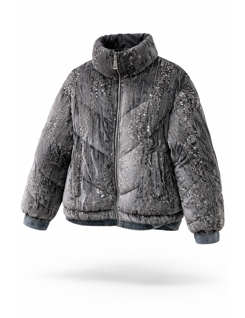 Veste Doudoune Bimatière Velours Sequin & Jean | MisterPrice.fr