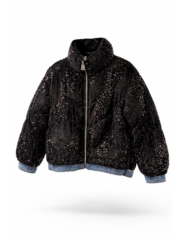 Veste Doudoune Bimatière Velours Sequin & Jean | MisterPrice.fr