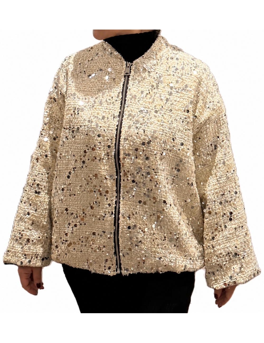 Bomber scintillant femme, veste pas cher pour les fêtes | DestockEnLive.com