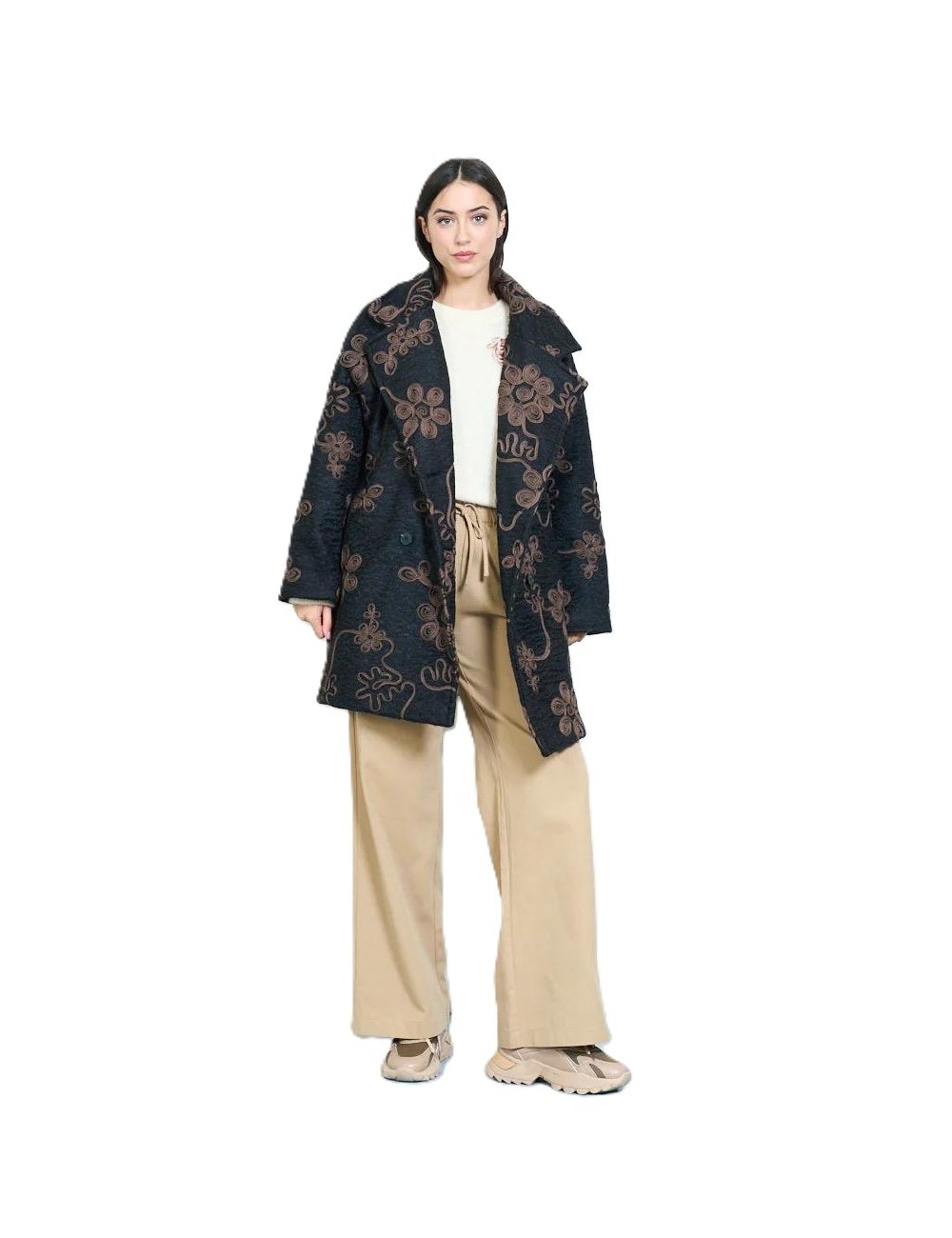 Manteaux 3/4 Brodé fleurs, Manteau Pas Cher | DestockEnLive.com
