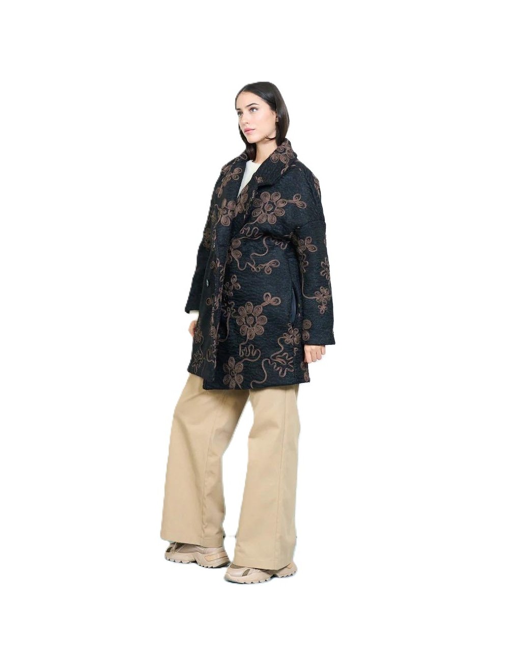 Manteaux 3/4 Brodé fleurs, Manteau Pas Cher | DestockEnLive.com