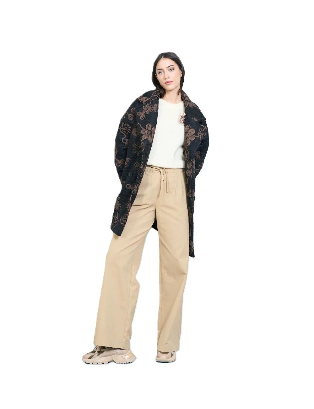 Manteaux 3/4 Brodé fleurs, Manteau Pas Cher | DestockEnLive.com