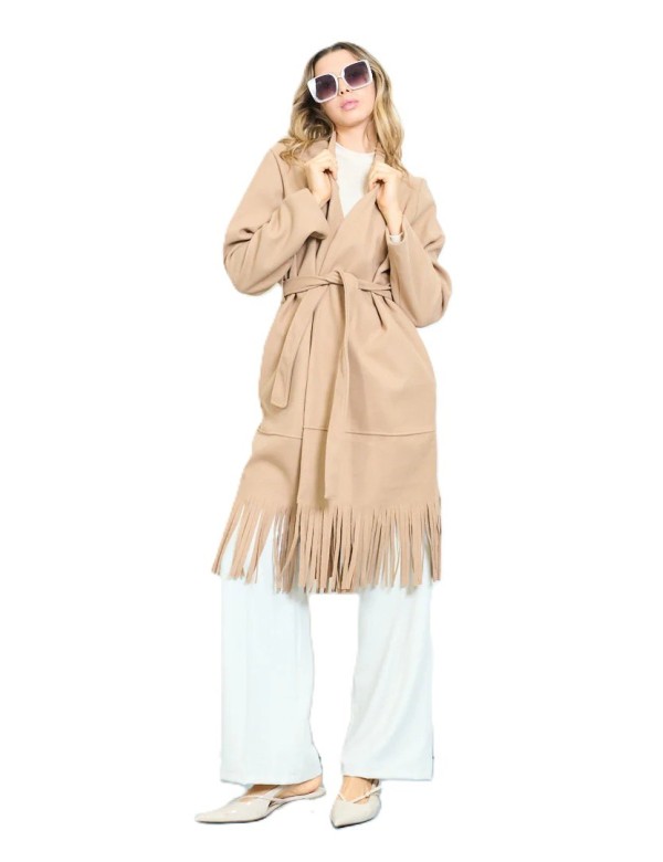Manteau long frangé ceinturé femme à petit prix | DestockEnLive.com