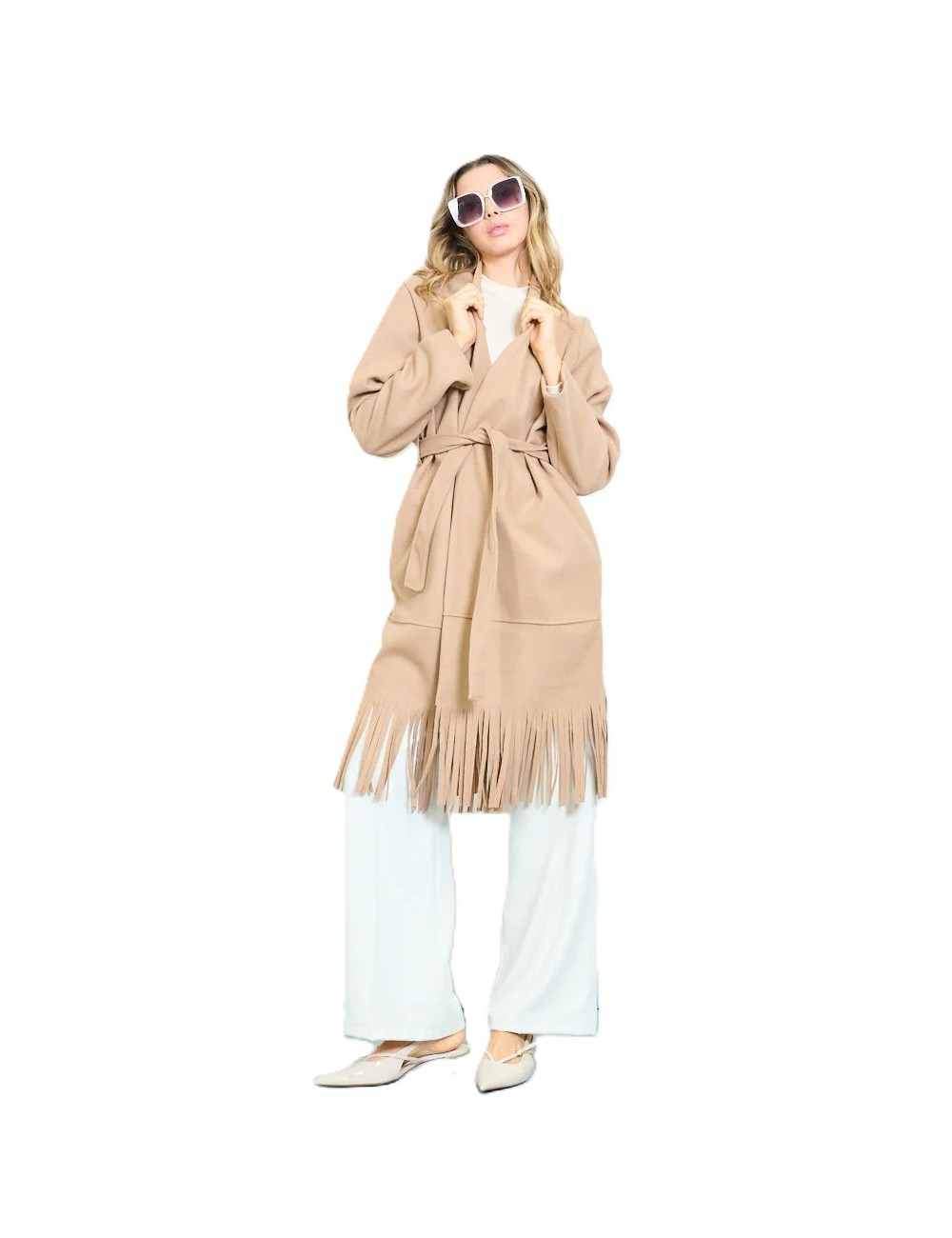 Manteau long frangé ceinturé femme à petit prix | DestockEnLive.com