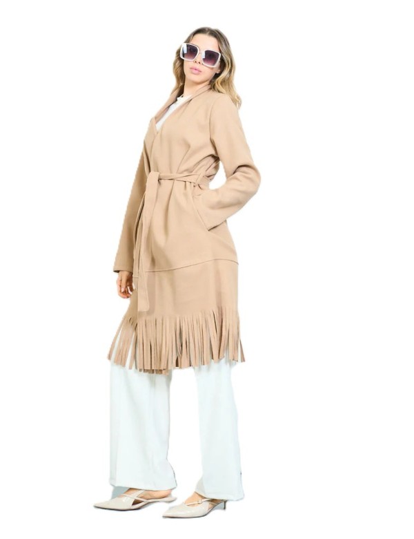 Manteau long frangé ceinturé femme à petit prix | DestockEnLive.com