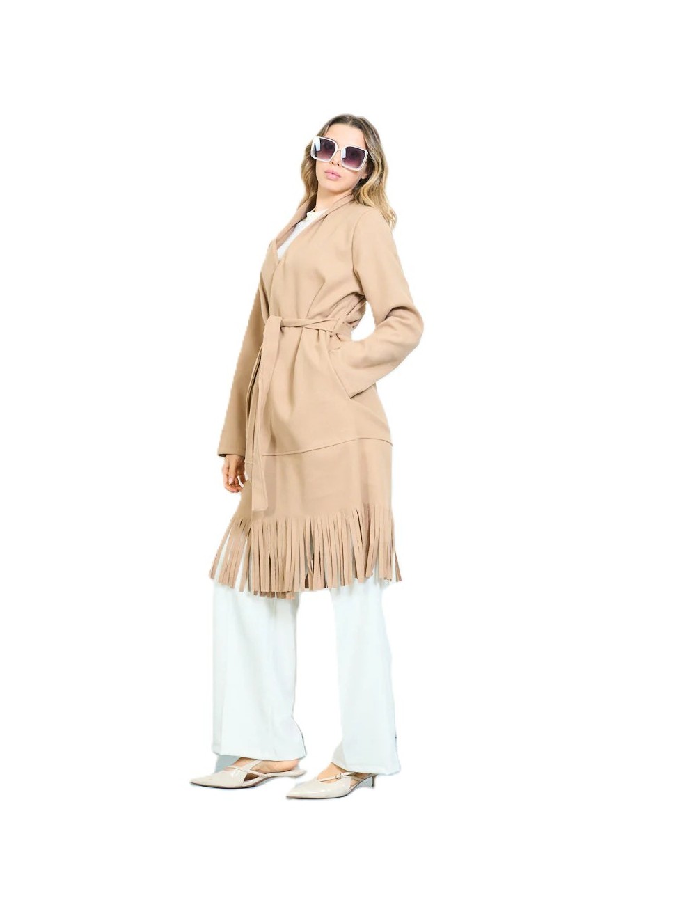 Manteau long frangé ceinturé femme à petit prix | DestockEnLive.com