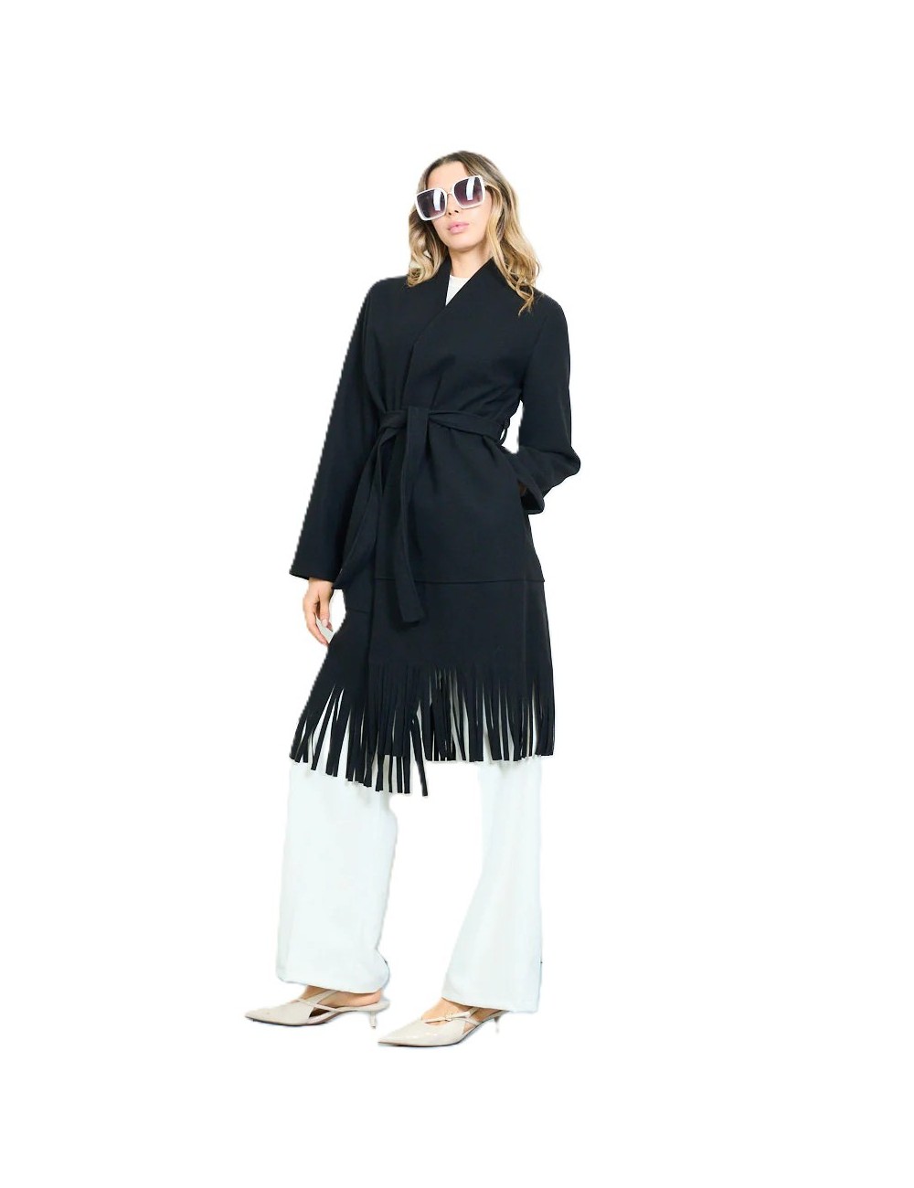 Manteau long frangé ceinturé femme à petit prix | DestockEnLive.com