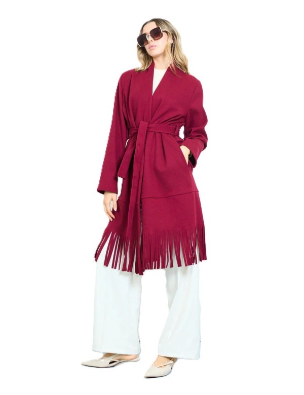 Manteau long frangé ceinturé femme à petit prix | DestockEnLive.com