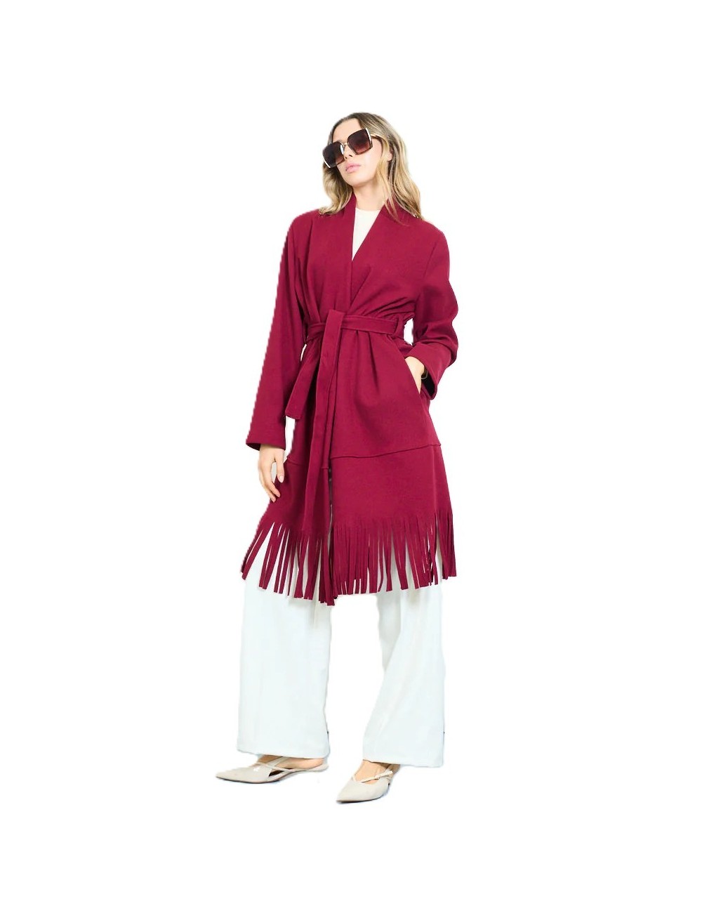 Manteau long frangé ceinturé femme à petit prix | DestockEnLive.com