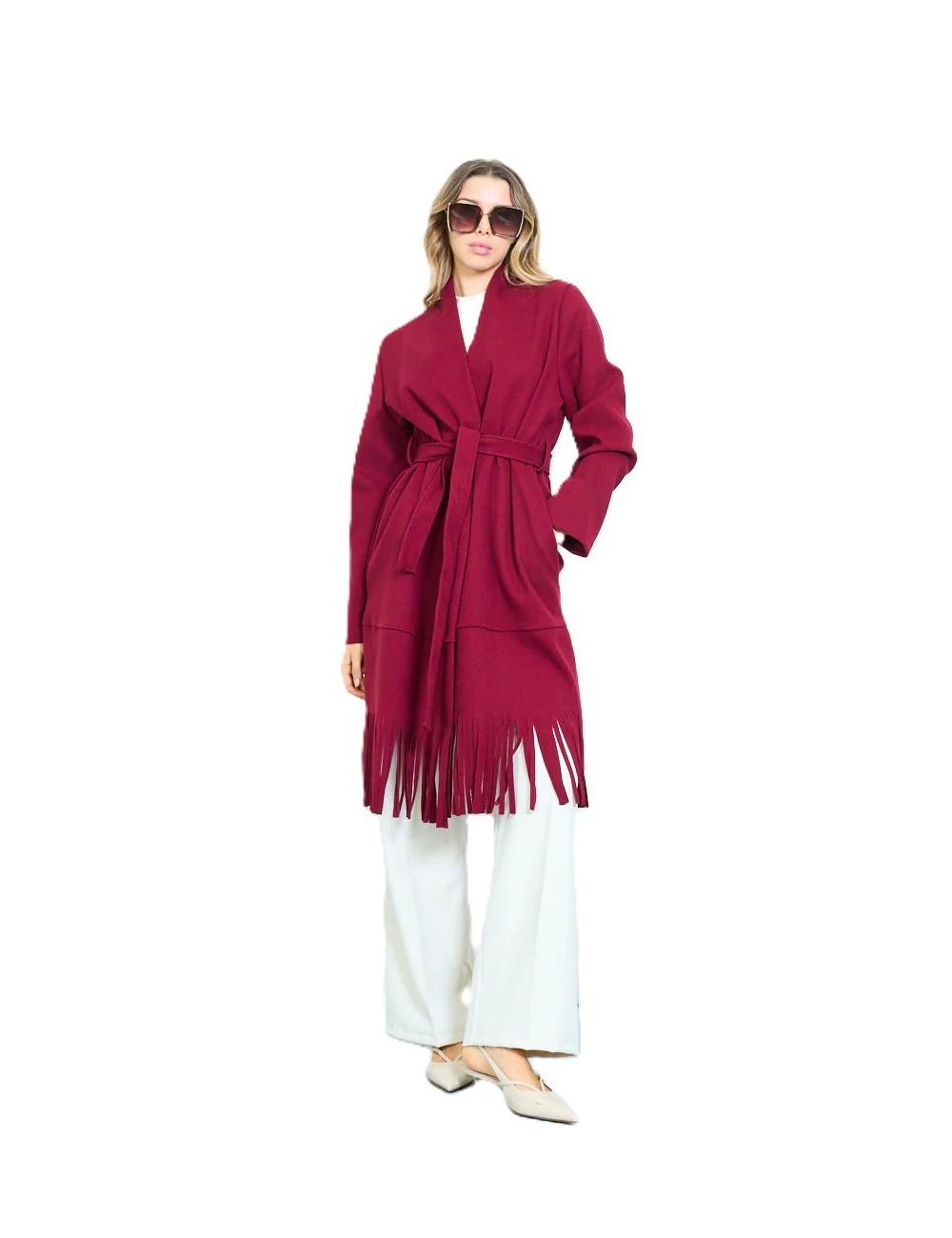 Manteau long frangé ceinturé femme à petit prix | DestockEnLive.com