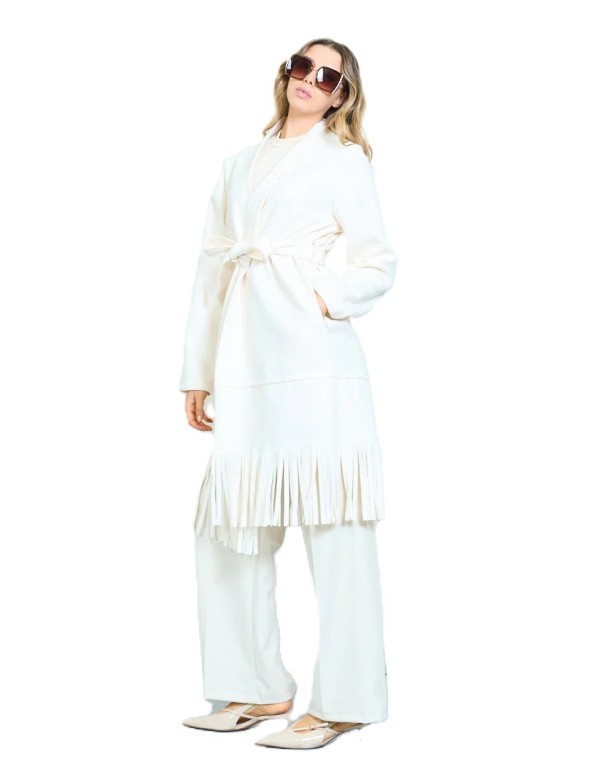 Manteau long frangé ceinturé femme à petit prix | DestockEnLive.com