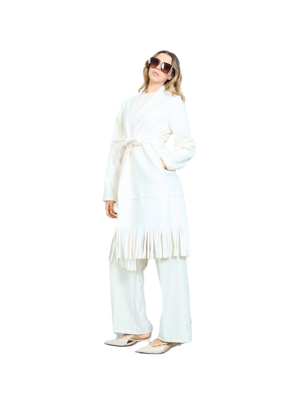 Manteau long frangé ceinturé femme à petit prix | DestockEnLive.com