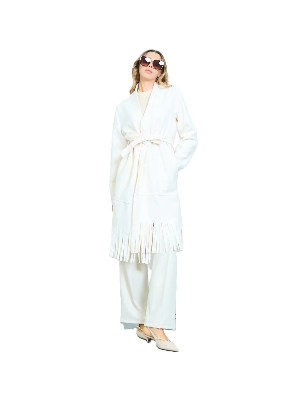 Manteau long frangé ceinturé femme à petit prix | DestockEnLive.com