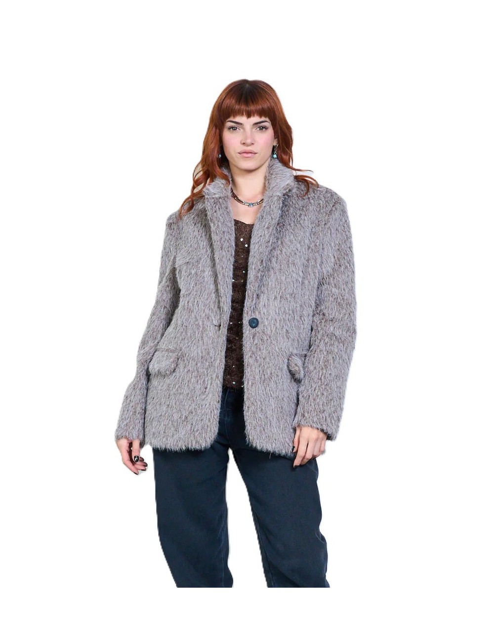 Blazer Effet Fourrure Doux Femme, Veste Hiver Pas cher | DestockEnLive