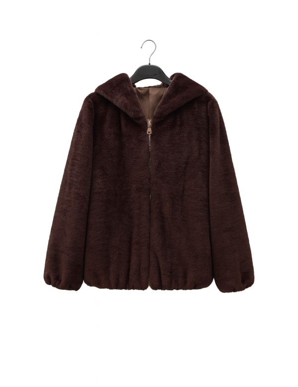 Manteau Long 3/4 Fourrure synthétique Zippée à Capuche | DestockEnLive